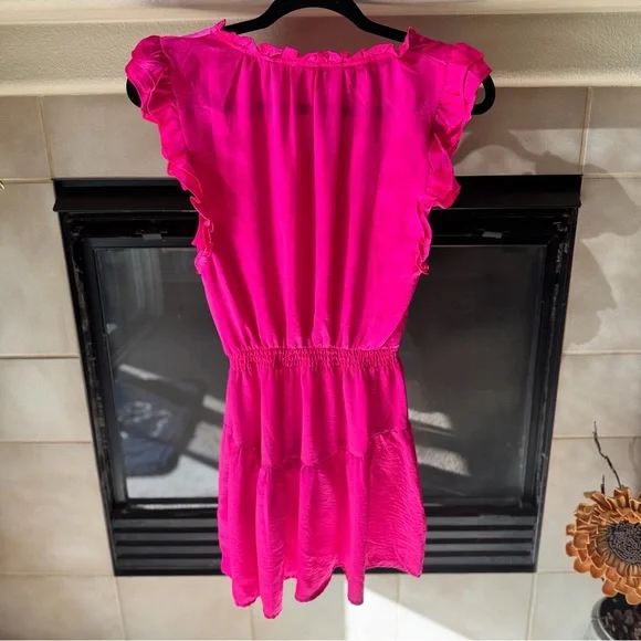 Steve Madden Hot Pink Ruffle Sleeve V-Neck Dress - Picture 2 of 3
